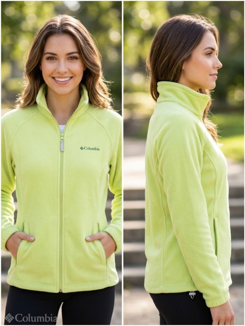 Columbia Lime Green Women's Fleece Full Zip Jacket - Size Small